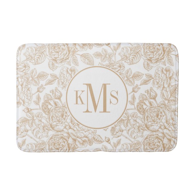 Alfombrilla De Baño Patrón de flor de Rosa ventilado Beige (Anverso)