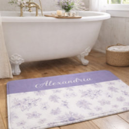 Alfombrilla De Baño Patrón de Flor Púrpura con Nombre Personalizado