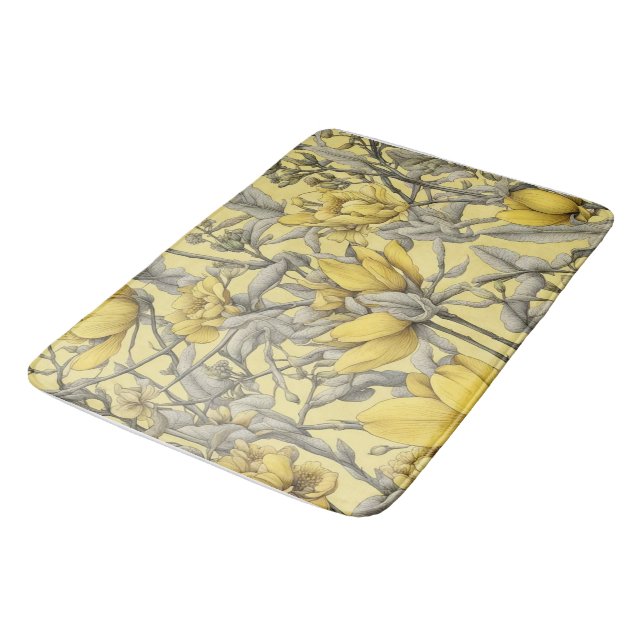 Alfombrilla De Baño Patrón de flores amarillas botánicas (Angular)
