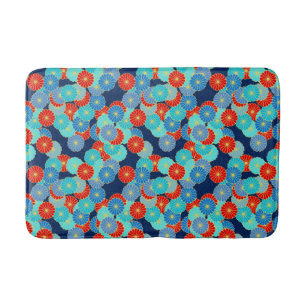 Alfombrilla De Baño Patrón de flores Art Decó - azul, turquesa y rojo