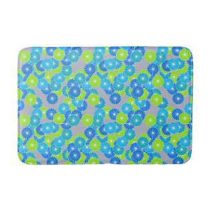 Alfombrilla De Baño Patrón de flores Art Deco - azul y verde lima