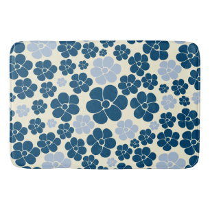 Alfombrilla De Baño Patrón de flores - azul oscuro, azul claro y crema