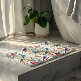 Alfombrilla De Baño Patrón de flores de aves coloridas