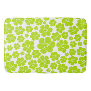 Alfombrilla De Baño Patrón de flores en verde limón y blanco