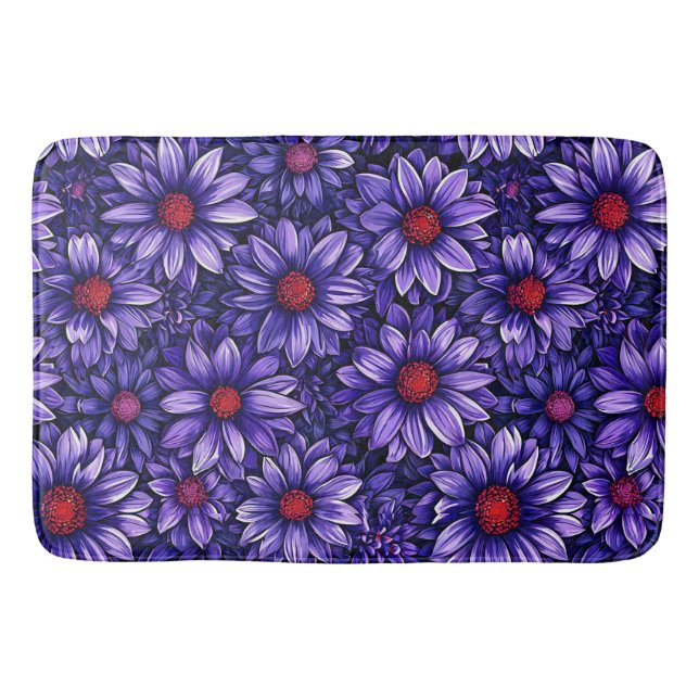 Alfombrilla De Baño Patrón de flores estilizadas moradas (Anverso)