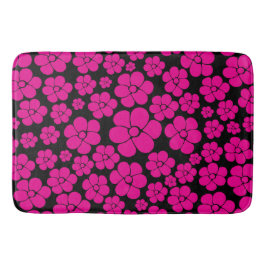 Alfombrilla De Baño Patrón de flores - Magenta y negro