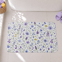 Alfombrilla De Baño Patrón de flores silvestres acuarela amarillo púrp
