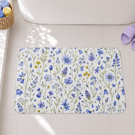 Alfombrilla De Baño Patrón de flores silvestres acuarela azul amarillo