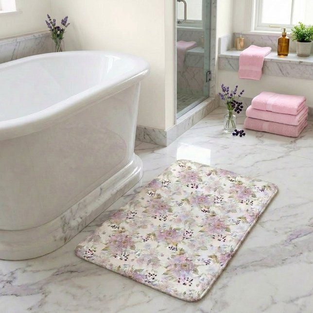Alfombrilla De Baño Patrón de flores silvestres botánicas pastel acuar (Watercolor Pastel Botanical Wildflower Pattern Bath Mat)