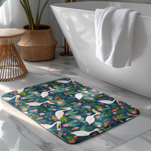 Alfombrilla De Baño Patrón de flores tropicales coloridas pelícanas