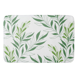 Alfombrilla De Baño Patrón De Foliage De Verdor Elegante Verde Y Blanc