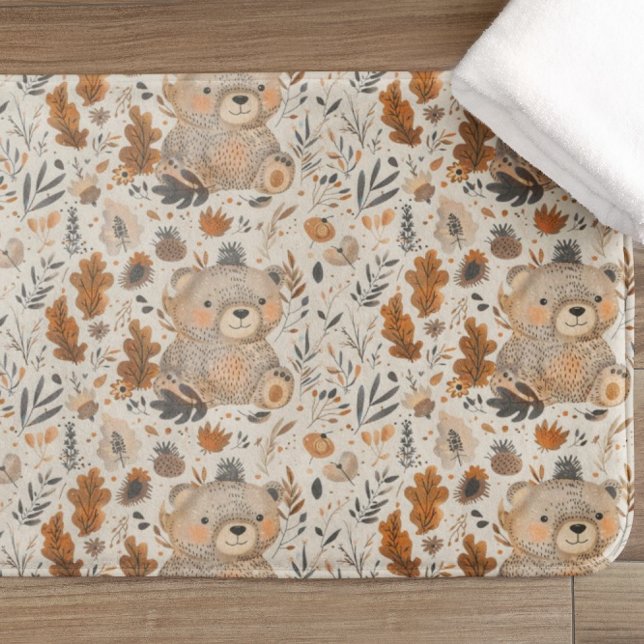 Alfombrilla De Baño Patrón de follaje de Oso y Oso de Otoño Cuto (Subido por el creador)