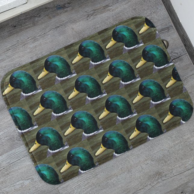 Alfombrilla De Baño Patrón de fotografía del pato mallard de cabeza ve (In Situ)