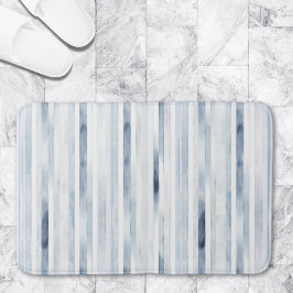 Alfombrilla De Baño Patrón de franja azul de acuarela minimalista