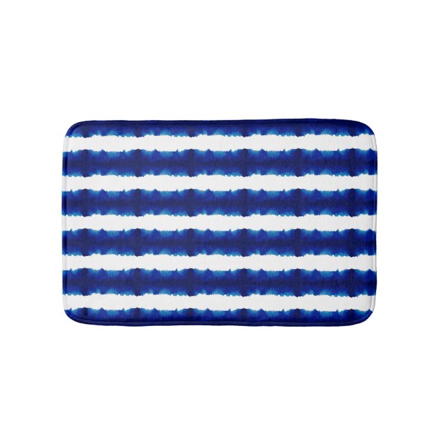 Alfombrilla De Baño Patrón de franja azul shibori Tie Dye (Anverso)