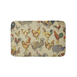 Alfombrilla De Baño Patrón de gallo vintage: Arte de granja