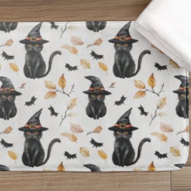 Alfombrilla De Baño Patrón de gato negro de Halloween - Gato picante (Subido por el creador)