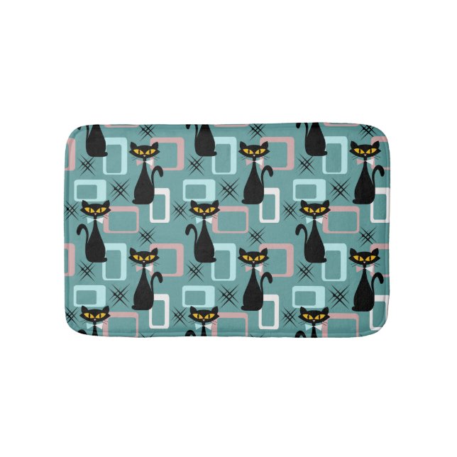 Alfombrilla De Baño Patrón de gato negro de Mid Century (Anverso)