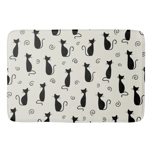 Alfombrilla De Baño Patrón De Gatos, Gatos Cutos, Gatos Negros, Gatito (Anverso)