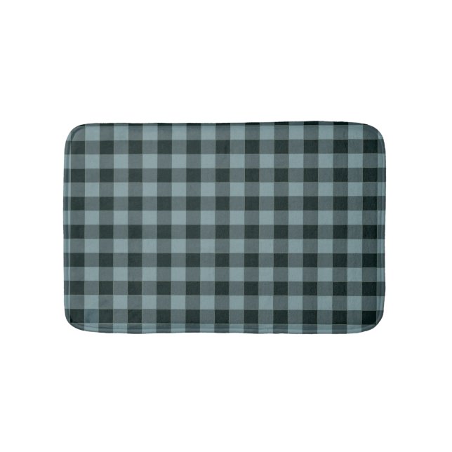 Alfombrilla De Baño Patrón de Gingham negro azul (Anverso)