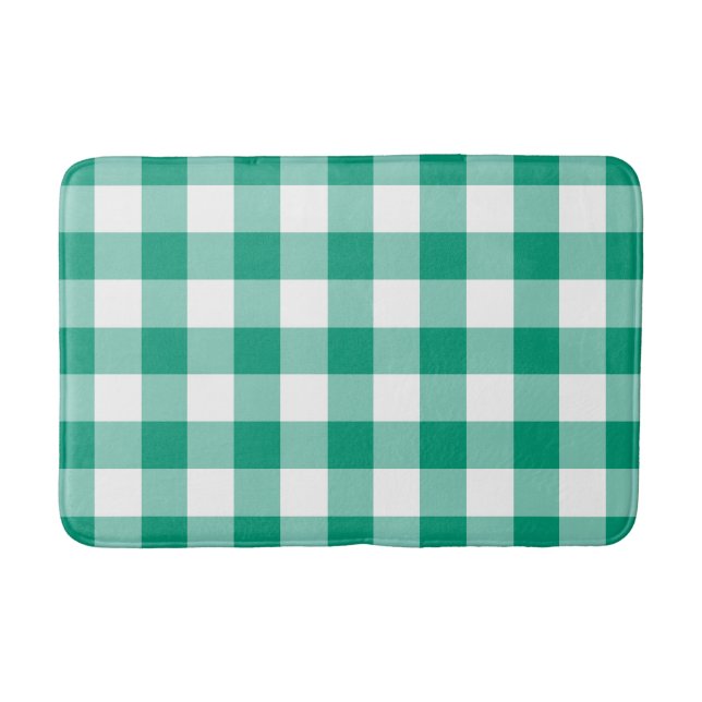 Alfombrilla De Baño Patrón de Gingham verde moderno (Anverso)