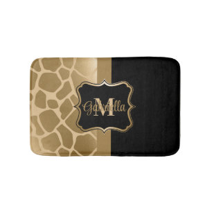 Alfombrilla De Baño Patrón de Giraffe Negra y Dorada