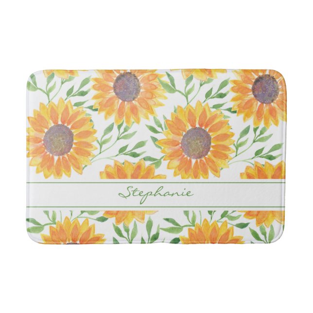 Alfombrilla De Baño Patrón de girasol amarillo personalizado (Anverso)