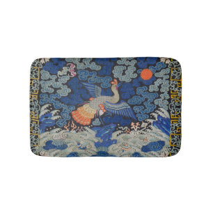 Alfombrilla De Baño Patrón de grulla china vintage: azul imperial
