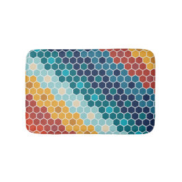 Alfombrilla De Baño Patrón de hexágono de mosaico retro-floral colorid