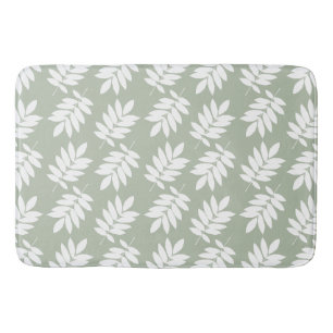 Alfombrilla De Baño Patrón de hoja de anciano blanco sobre verde
