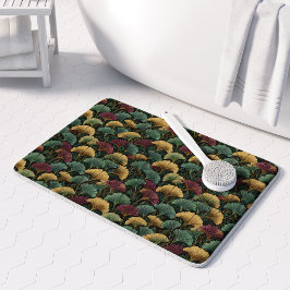 Alfombrilla De Baño Patrón de hoja de Ginkgo Verde azulado Burgundy
