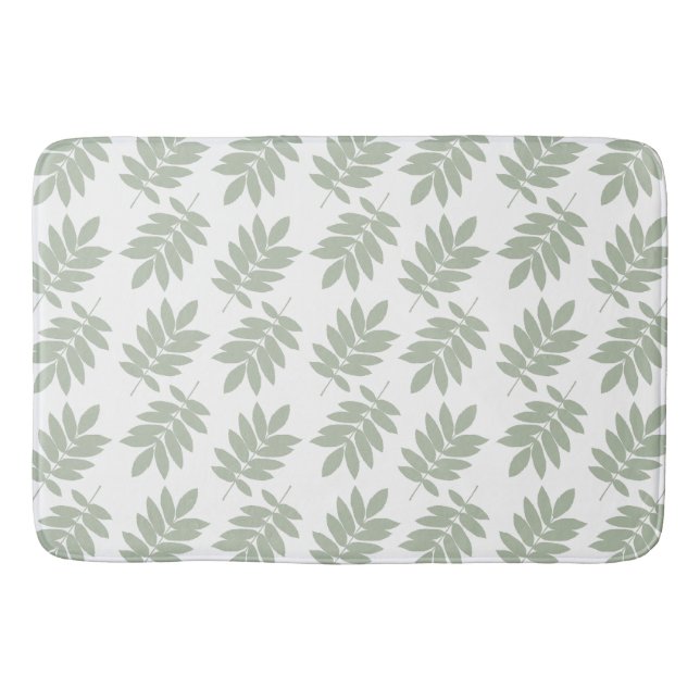 Alfombrilla De Baño Patrón de hoja de saúco verde + blanco (Anverso)