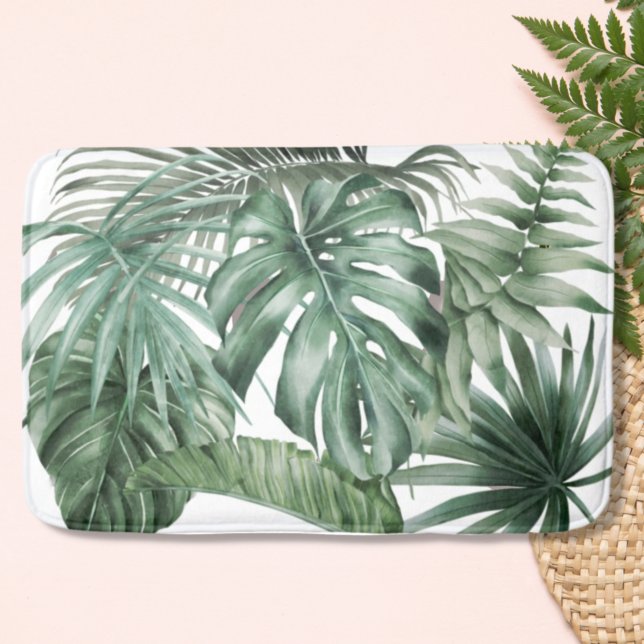 Alfombrilla De Baño Patrón de hojas de monstera tropical blanco modern (Subido por el creador)