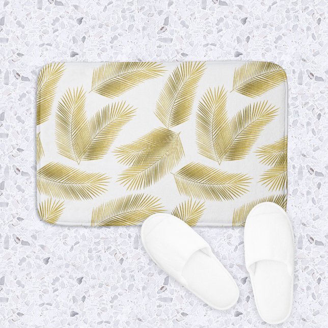 Alfombrilla De Baño Patrón de hojas de palmera de Relieve metalizado d (Gold Palm Leaves Bath Mat)