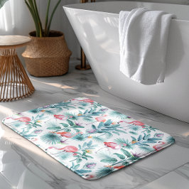 Alfombrilla De Baño Patrón de hojas tropicales de flamencos rosados