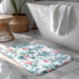 Alfombrilla De Baño Patrón de hojas tropicales de flamencos rosados