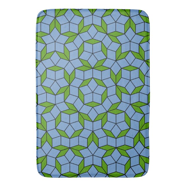 Alfombrilla De Baño Patrón de hombus penrose verde y azul (Frente vertical)