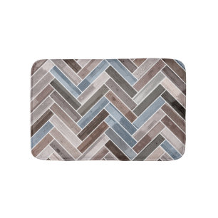 Alfombrilla De Baño Patrón de hueso de arenque azul marrón gris