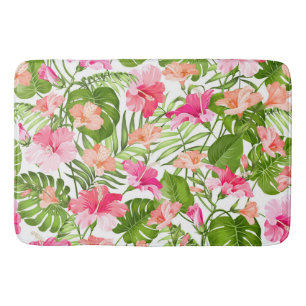 Alfombrilla De Baño Patrón de la monstera de la palma de los hibiscos