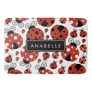Alfombrilla De Baño Patrón de Ladybugs, Ladybugs Rojos, Tu Nombre