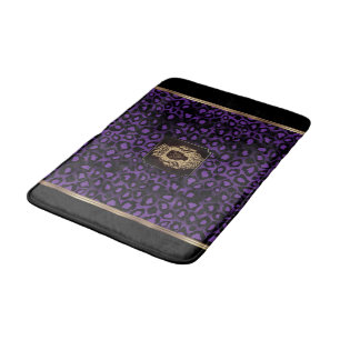 Alfombrilla De Baño Patrón de leopardo morado y negro con cabeza de le
