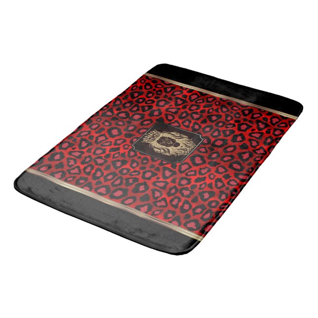 Alfombrilla De Baño Patrón de leopardo rojo y negro con cabeza de león (Angular)