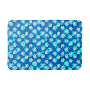 Alfombrilla De Baño Patrón de lirio de agua, turquesa, azul y blanco