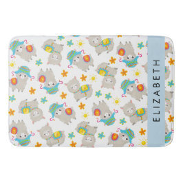 Alfombrilla De Baño Patrón De Llamas, Alpacas, Flores, Tu Nombre
