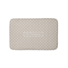 Alfombrilla De Baño Patrón de lunares blancos sobre beige con nombre p