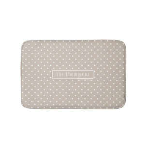 Alfombrilla De Baño Patrón de lunares blancos sobre beige con nombre p