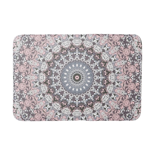 Alfombrilla De Baño Patrón de Mandala Rosa Gris y Blanco (Anverso)