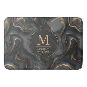 Alfombrilla De Baño Patrón de mármol con brillo gris negro y dorado pe