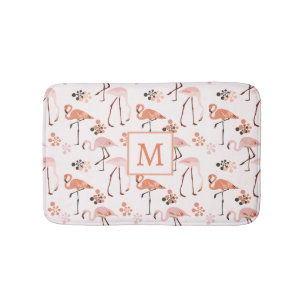 Alfombrilla De Baño Patrón de monograma de coro rosado Flamingo