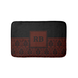 Alfombrilla De Baño Patrón de Monograma de Damasco Burgundy y Negro